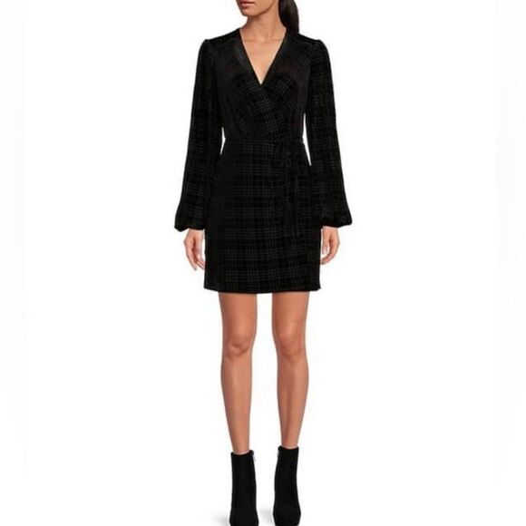 GIANNI BINI Leighton Wrap Dress In Black Houndstooth Size XS - Picture 1 of 8
